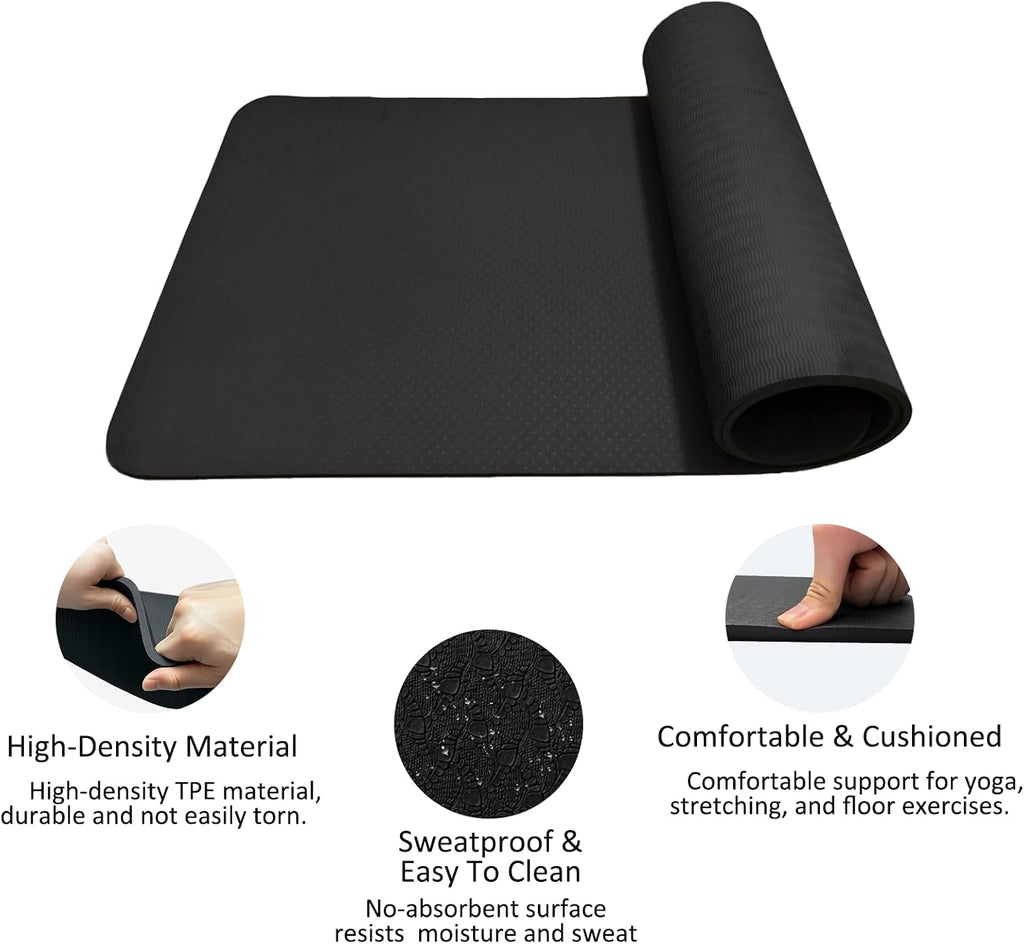 Wide Thick Cushioned Yoga Mat With Carry Strap