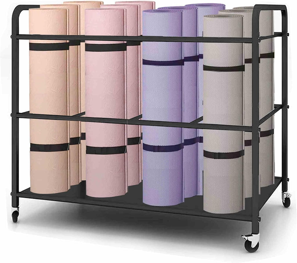 Wheeled Gym Yoga Mat Storage Rack