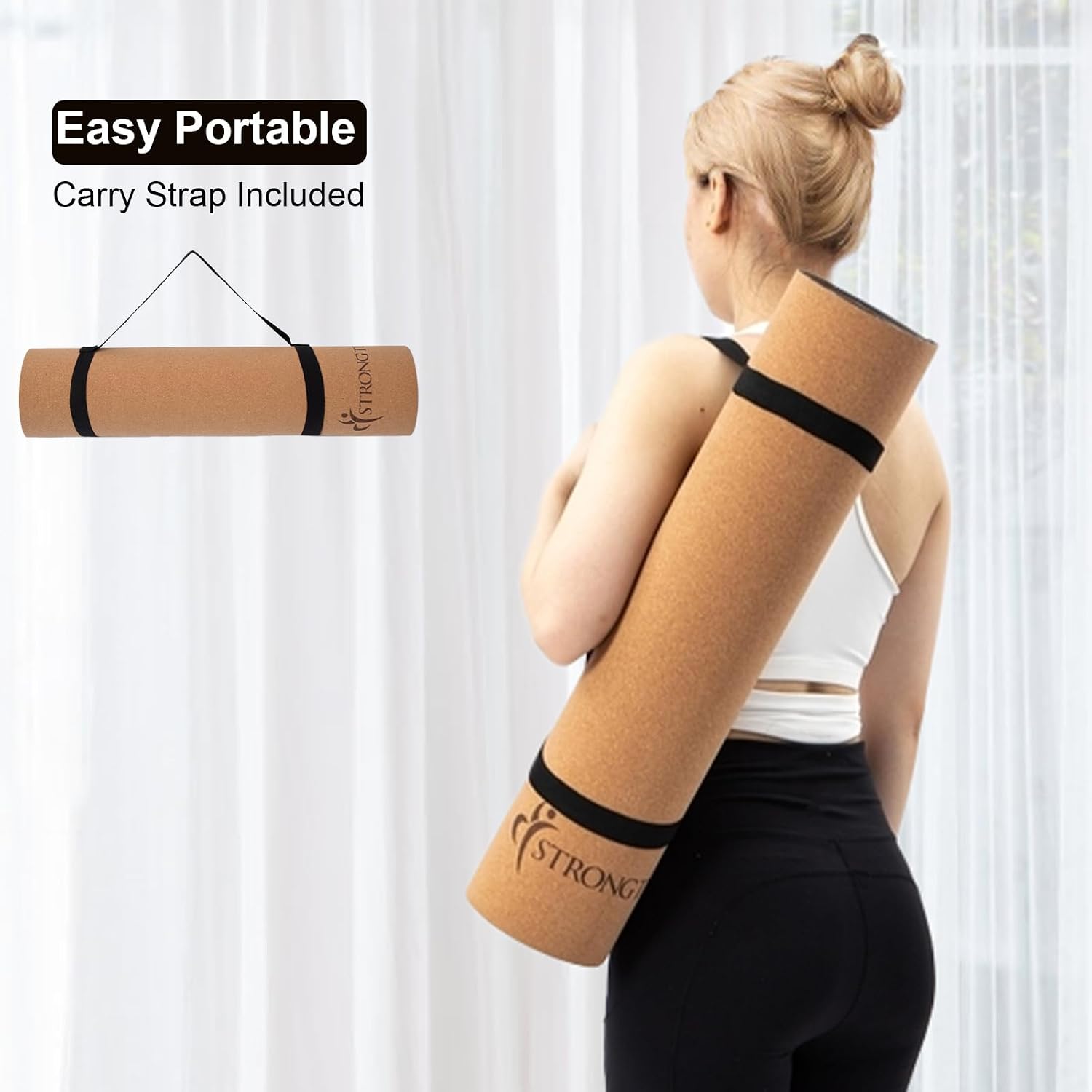Eco-Friendly Cork TPE 7mm Yoga Mat With Carry Strap