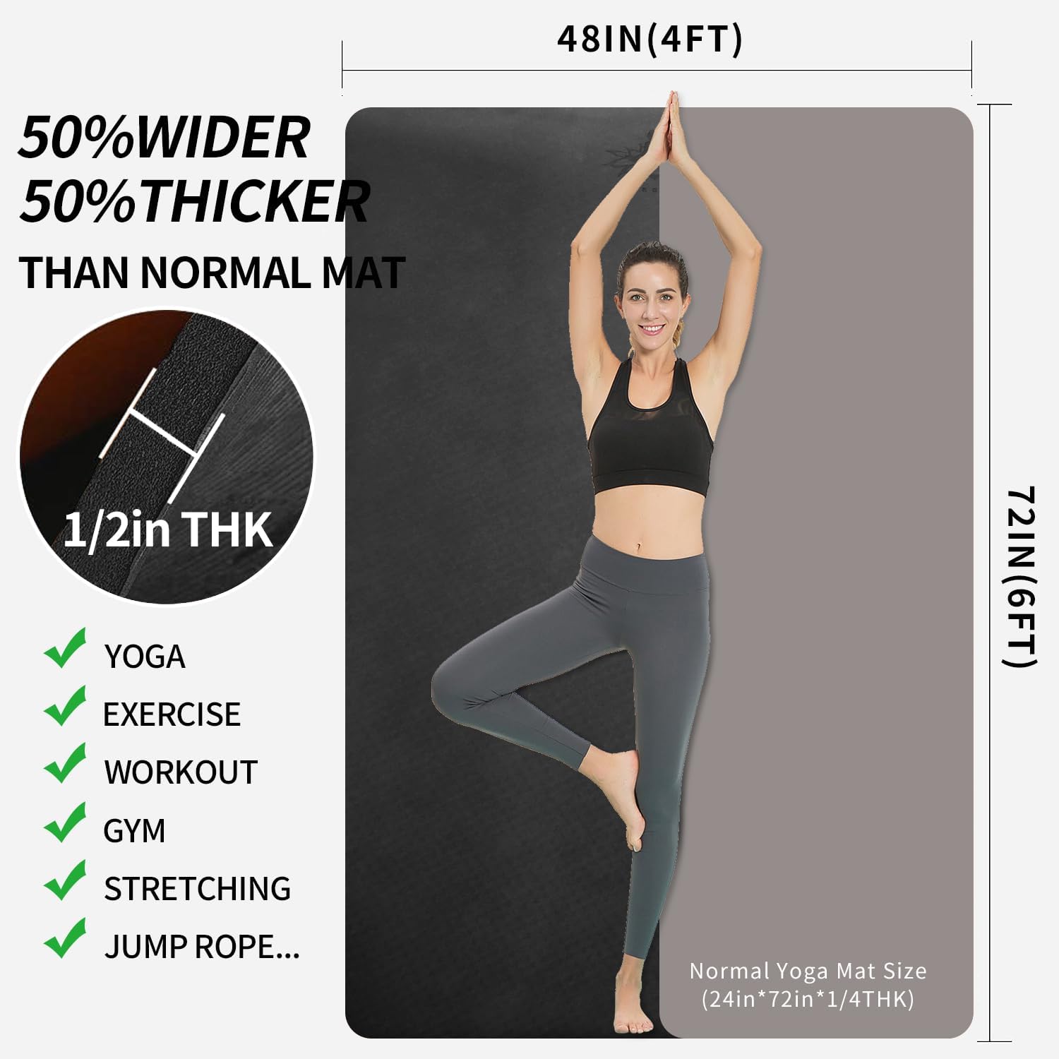 Large 1/2" Thick TPE Non Slip Yoga Mat