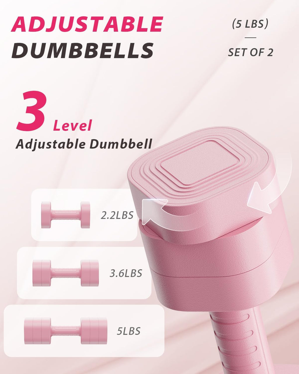 3-in-1 Anti-Slip Adjustable Dumbbell Pair Set