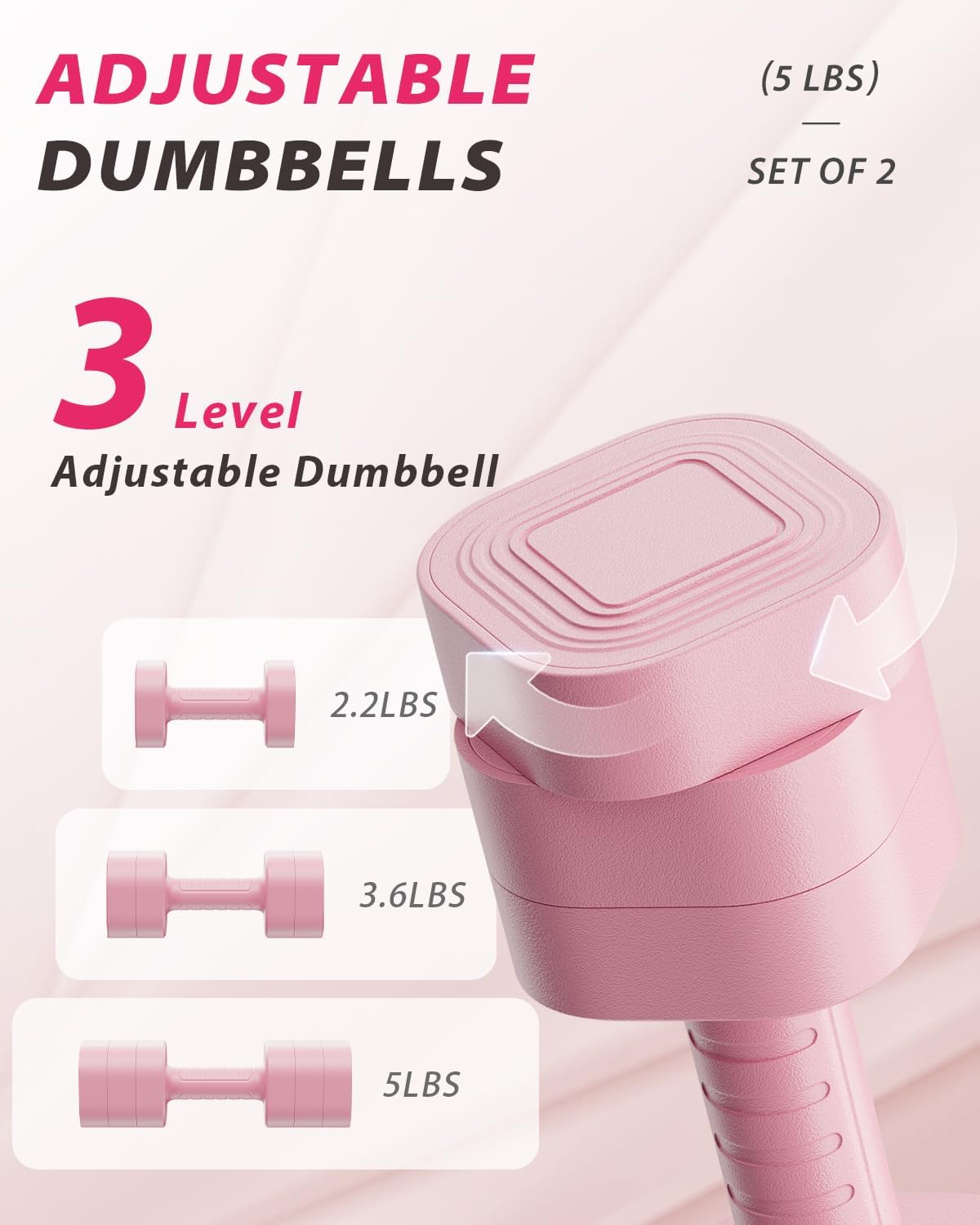 3-in-1 Anti-Slip Adjustable Dumbbell Pair Set
