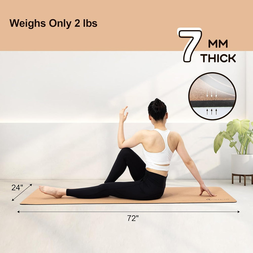 Eco-Friendly Cork TPE 7mm Yoga Mat With Carry Strap