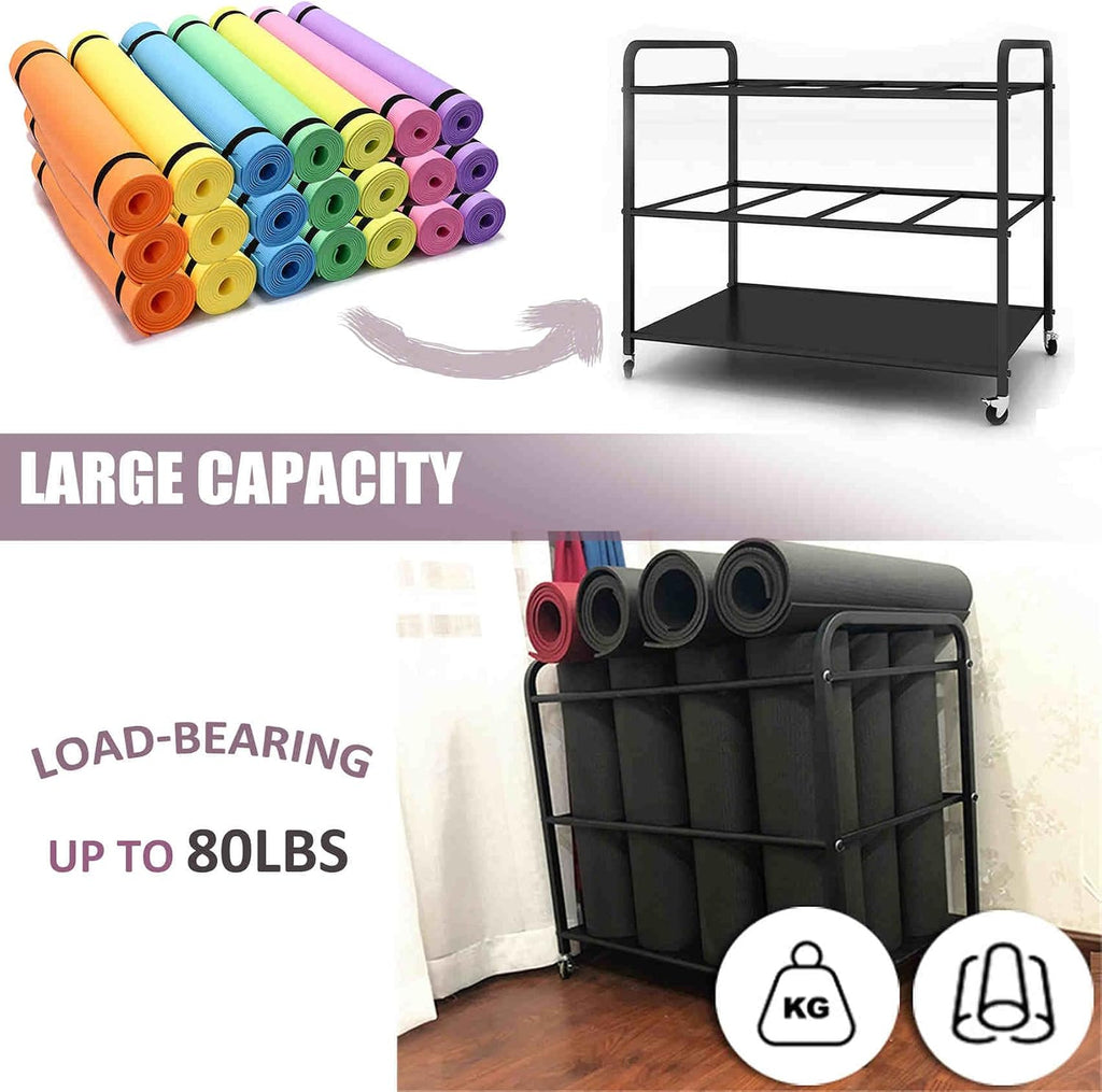 Wheeled Gym Yoga Mat Storage Rack