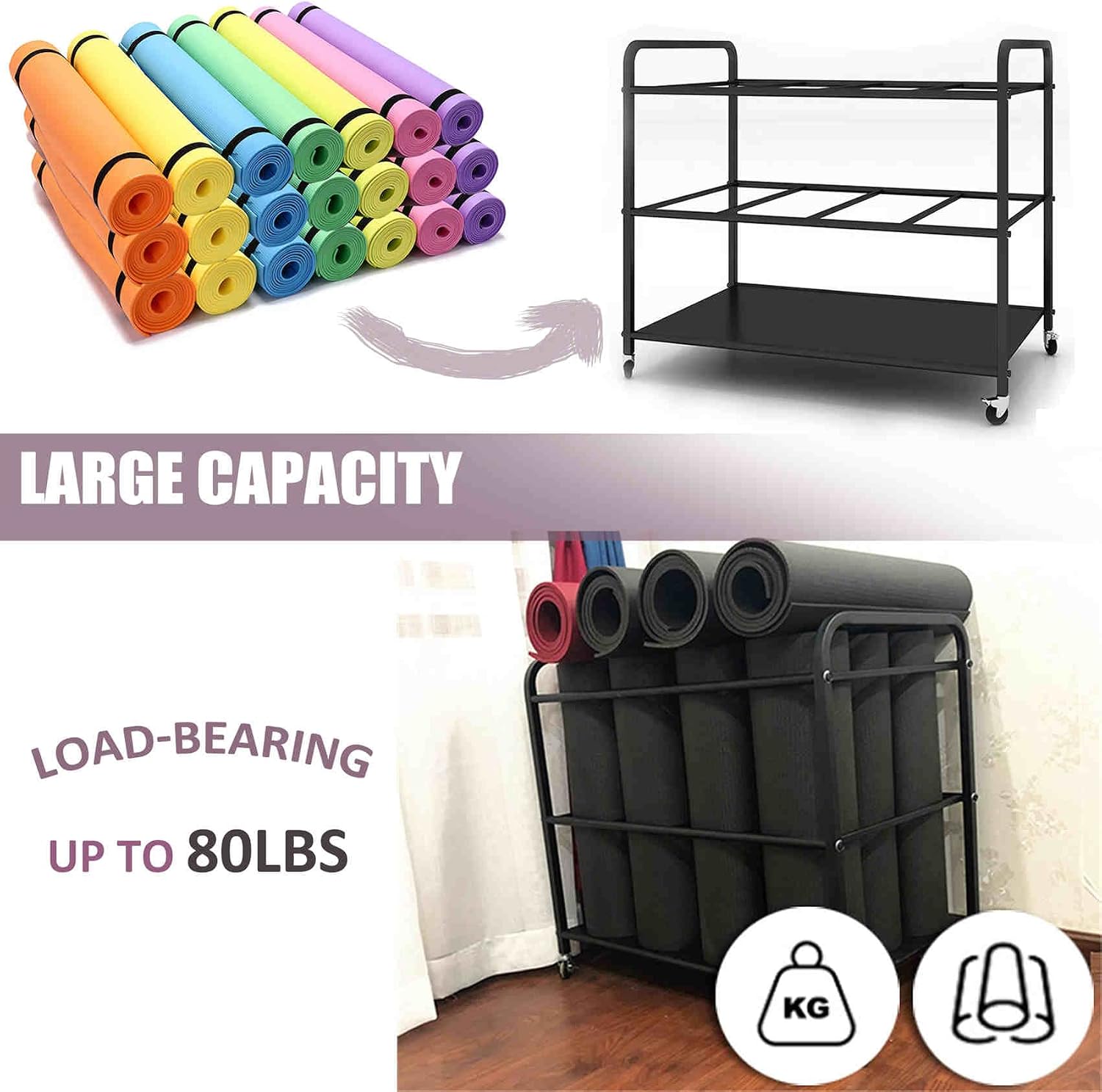 Wheeled Gym Yoga Mat Storage Rack