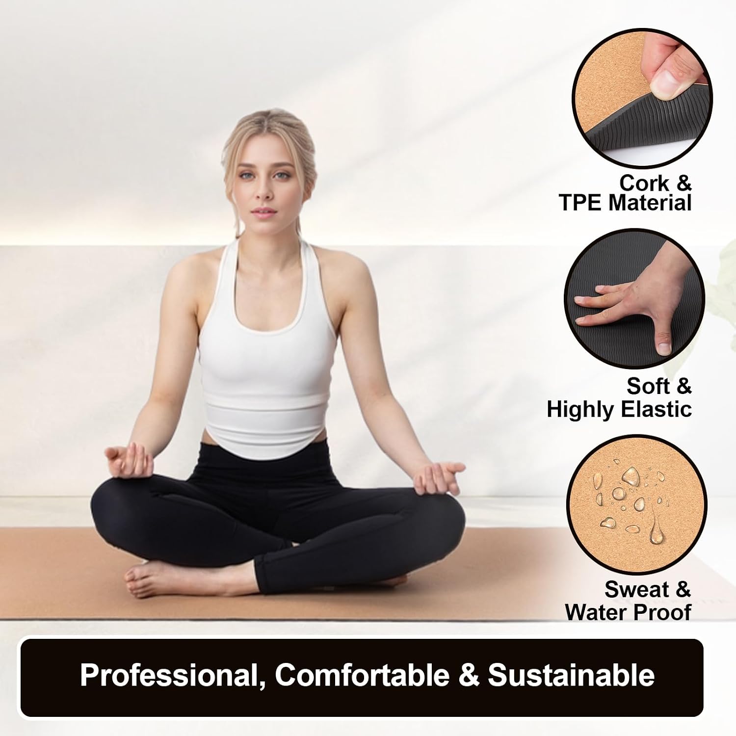 Eco-Friendly Cork TPE 7mm Yoga Mat With Carry Strap