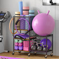 Wheeled Gym Storage Rack with Hooks