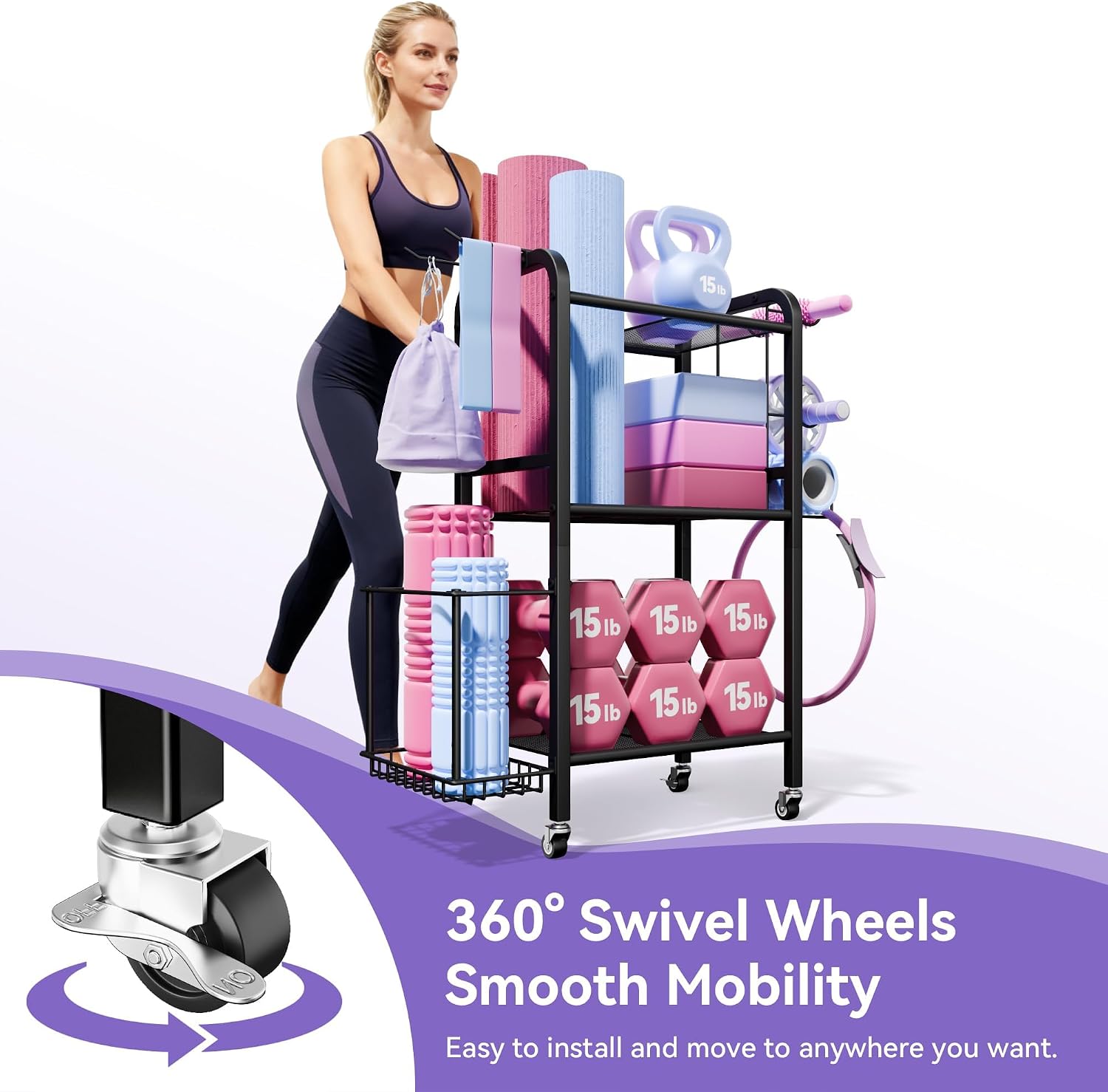 3-Tier Wheeled Gym Storage Rack