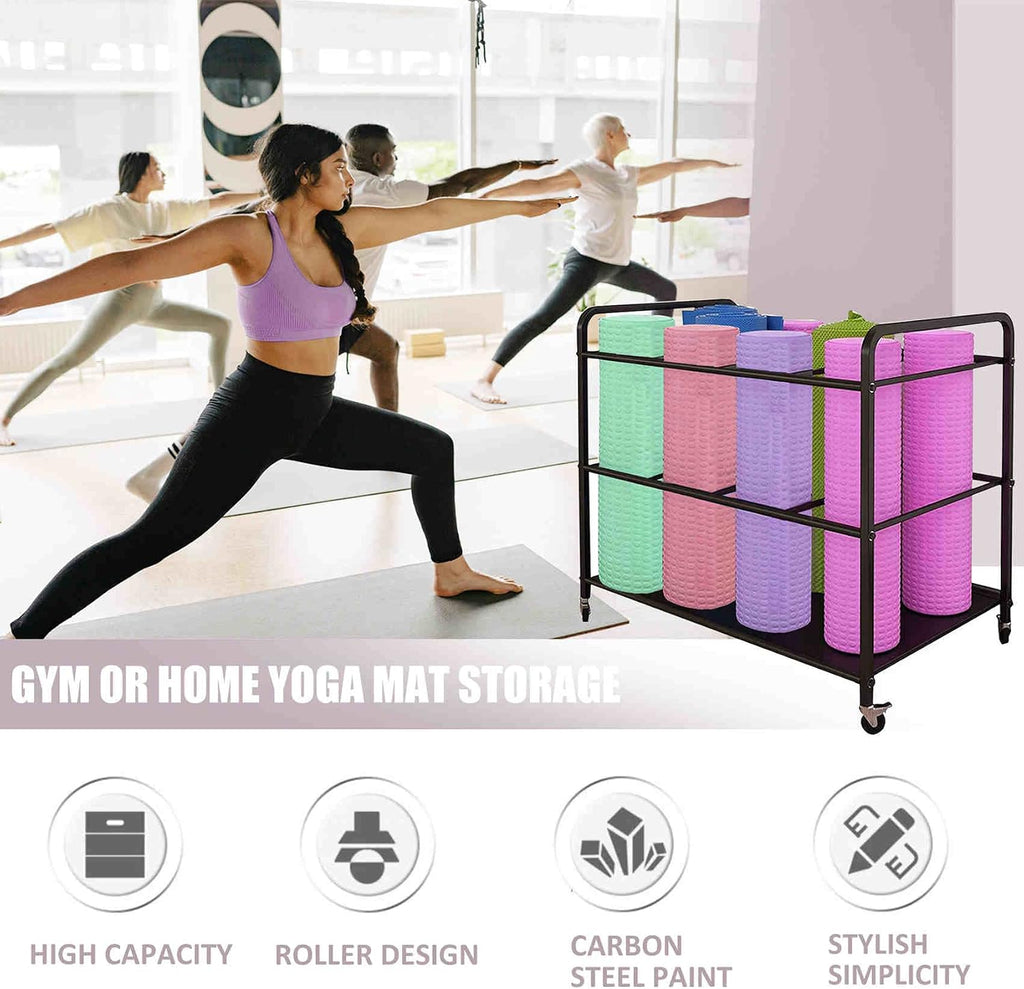 Wheeled Gym Yoga Mat Storage Rack