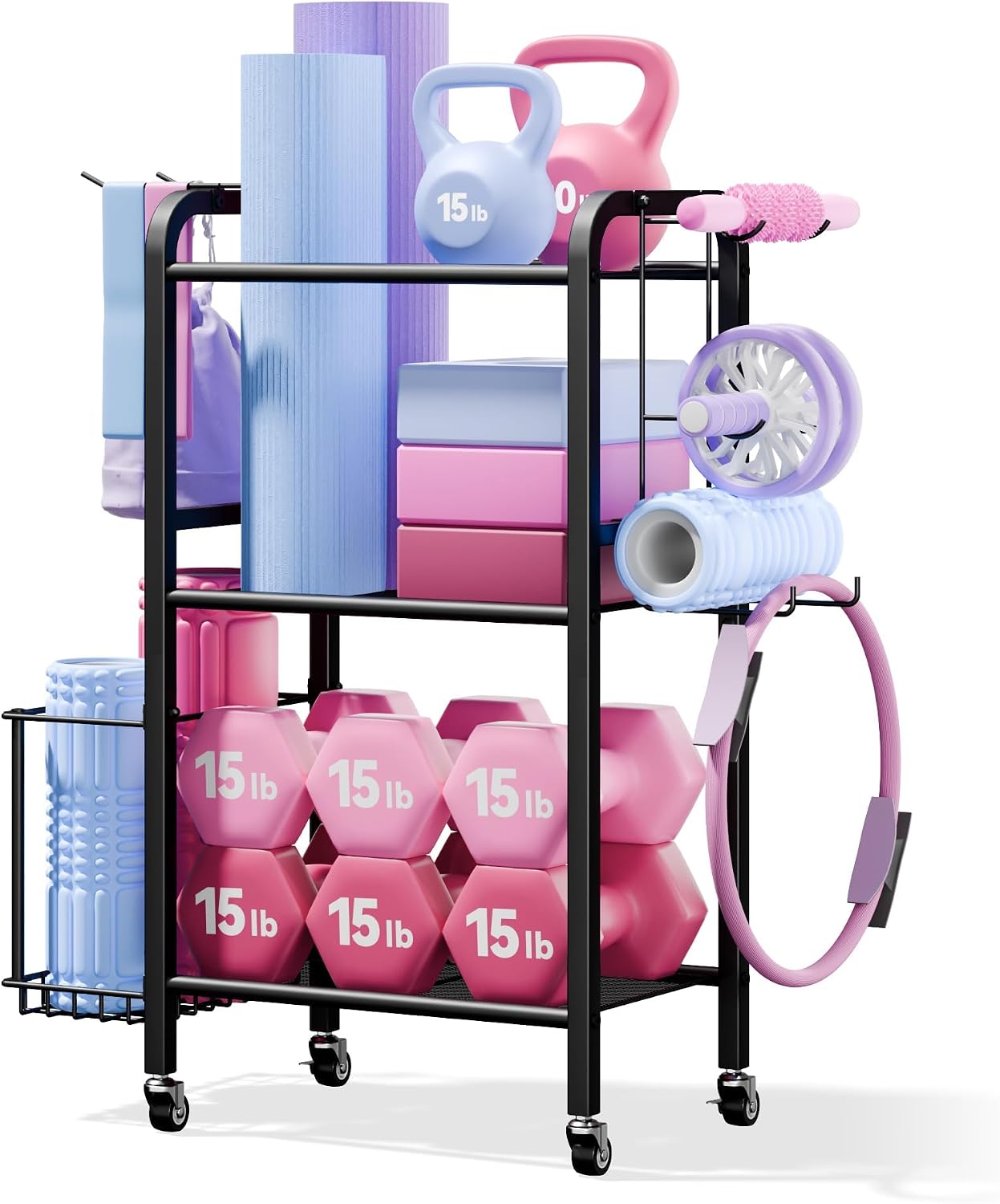 3-Tier Wheeled Gym Storage Rack