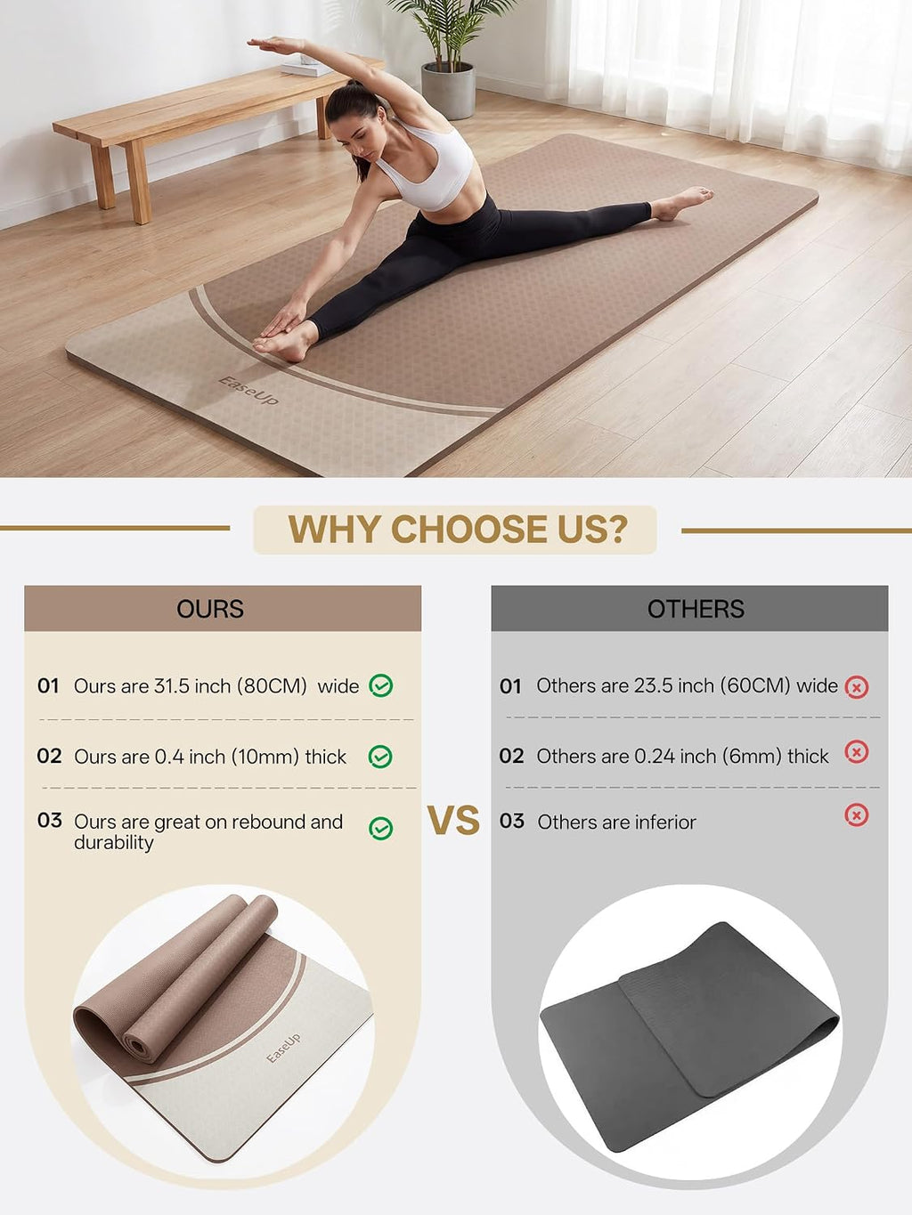 10MM Extra Wide Long TPE Yoga Mat With Strap