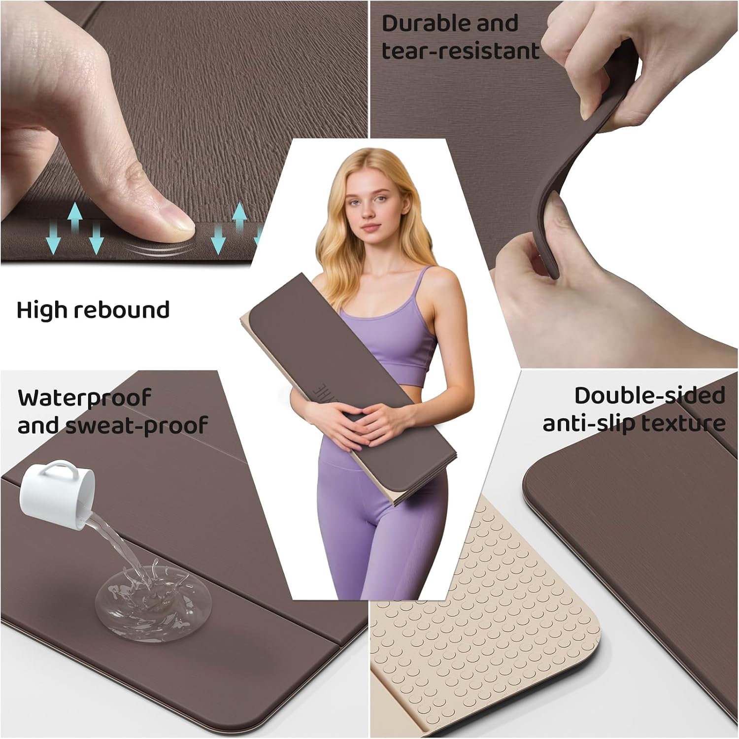 Milk Coffee Black Foldable 8mm Yoga Mat