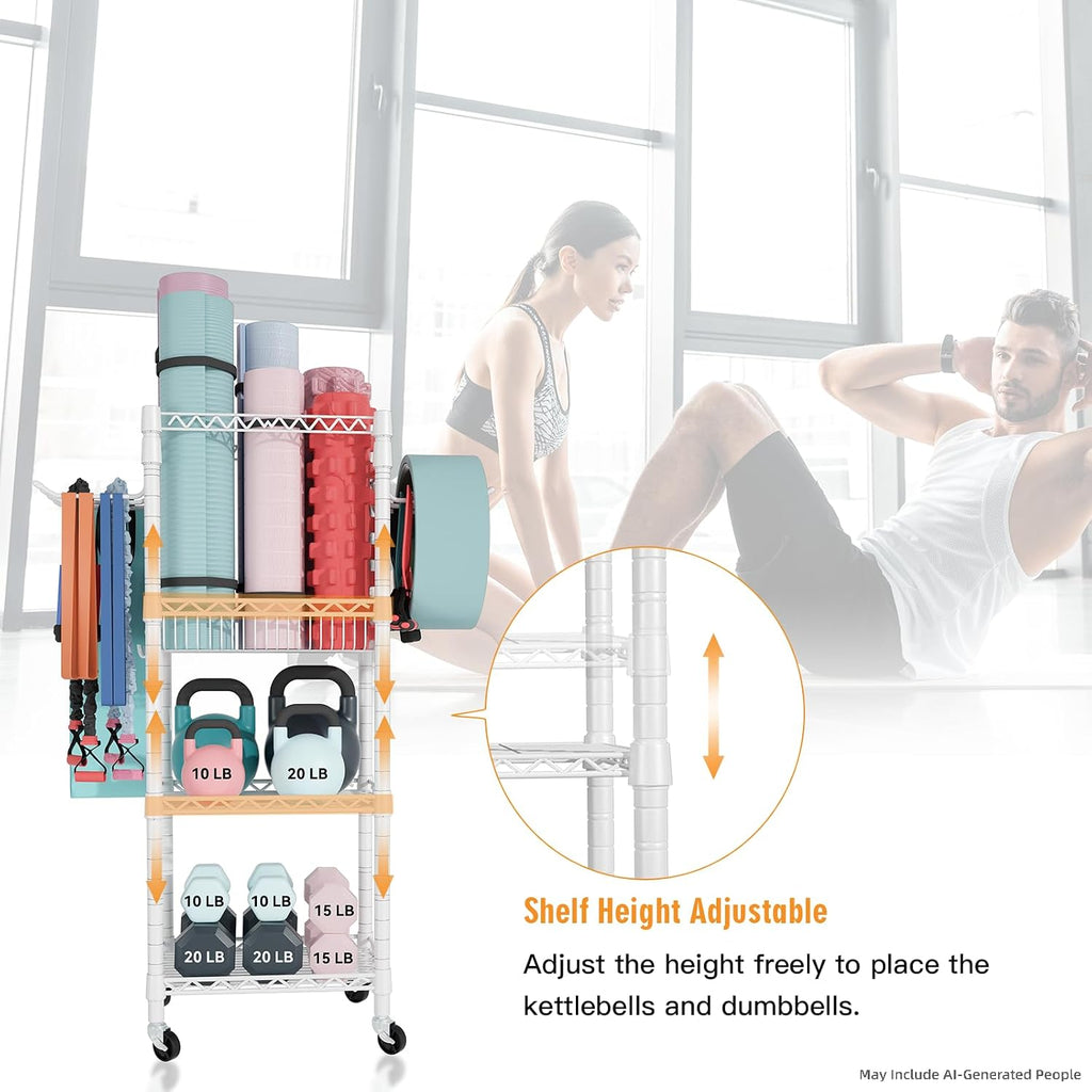 3-Tier Rolling Home Gym Equipment Storage Rack