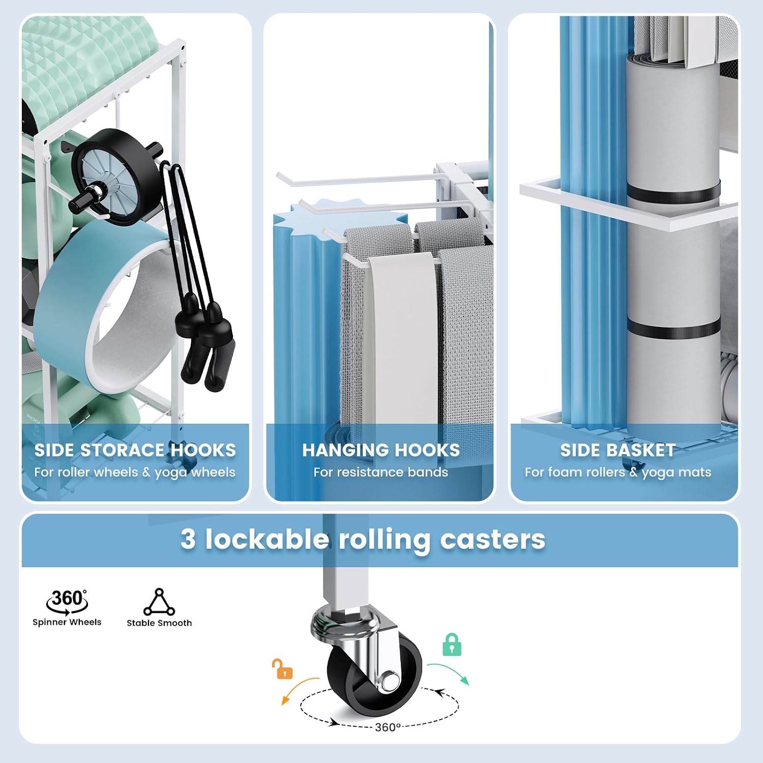 Wheeled Gym Storage Rack for Yoga Gear