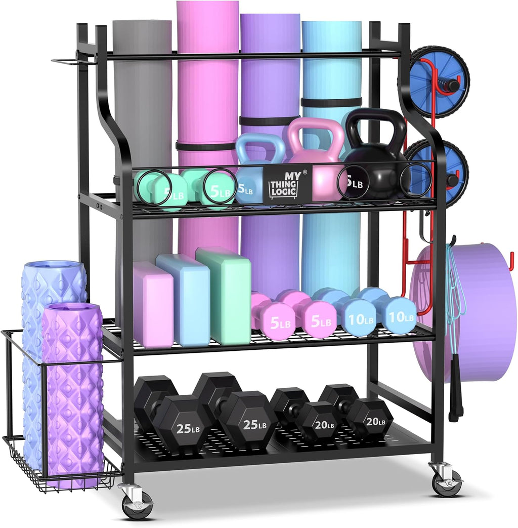 Wheeled Gym Organizer with Hooks