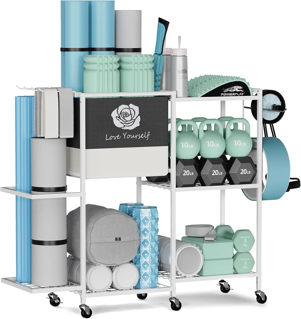 Wheeled Gym Storage Rack for Yoga Gear