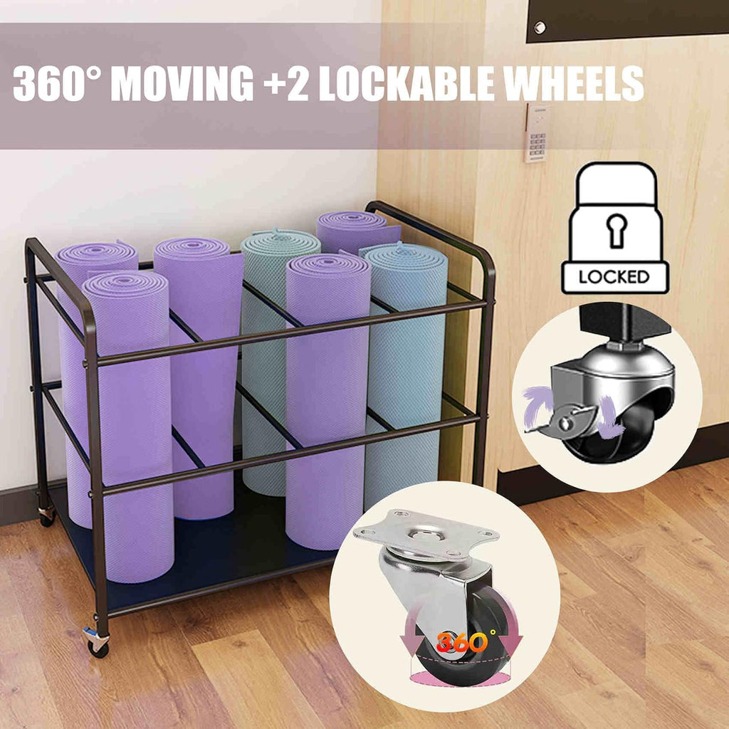 Wheeled Gym Yoga Mat Storage Rack
