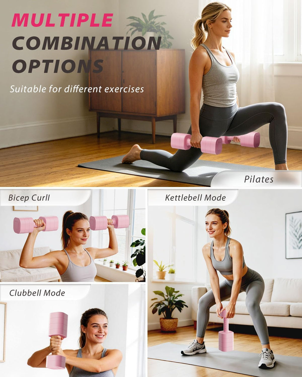 3-in-1 Anti-Slip Adjustable Dumbbell Pair Set