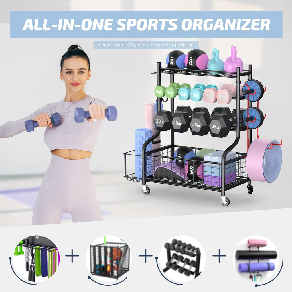 Wheeled All-in-One Gym Weight Rack