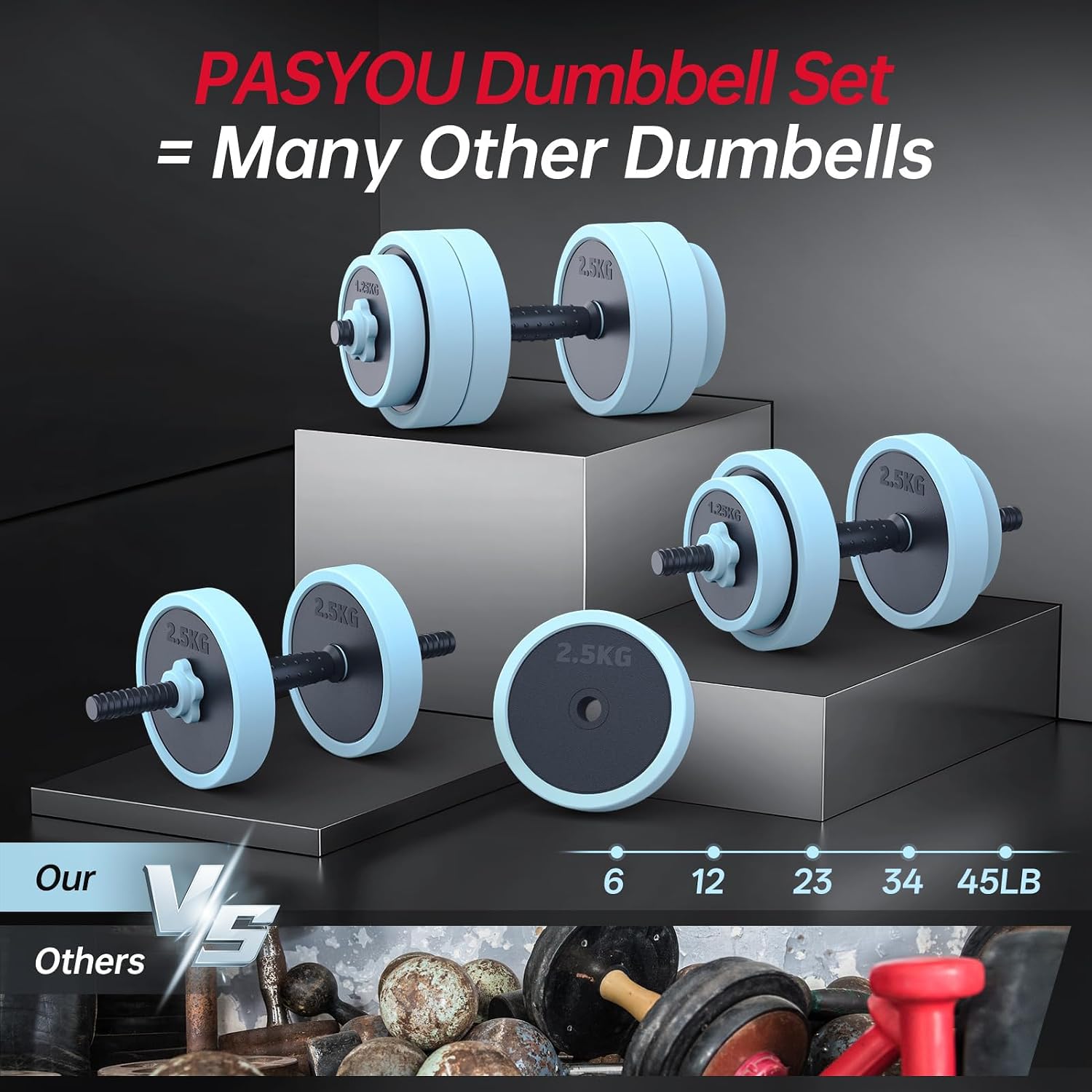 5-in-1 Convertible 45lbs Adjustable Dumbbell Set