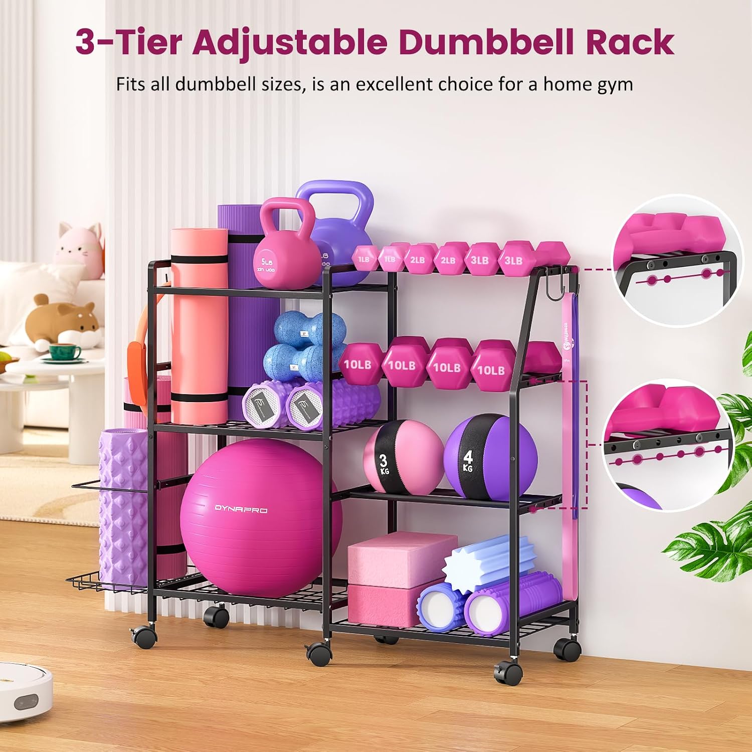 Wheeled Weight Rack with Storage Hooks