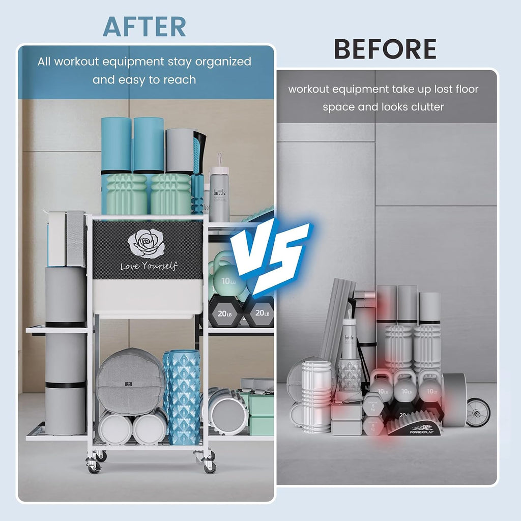 Wheeled Gym Storage Rack for Yoga Gear