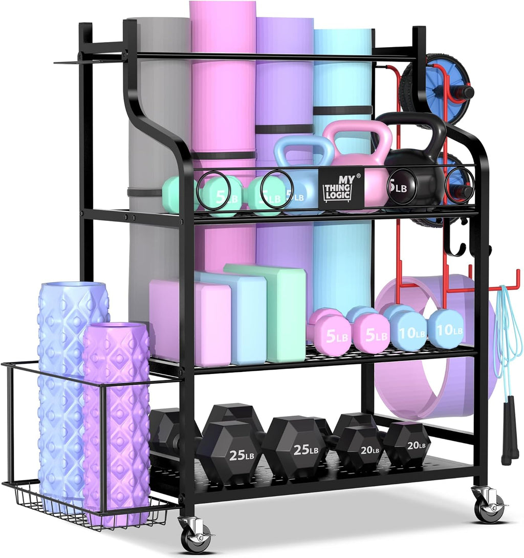 Wheeled Gym Organizer with Hooks