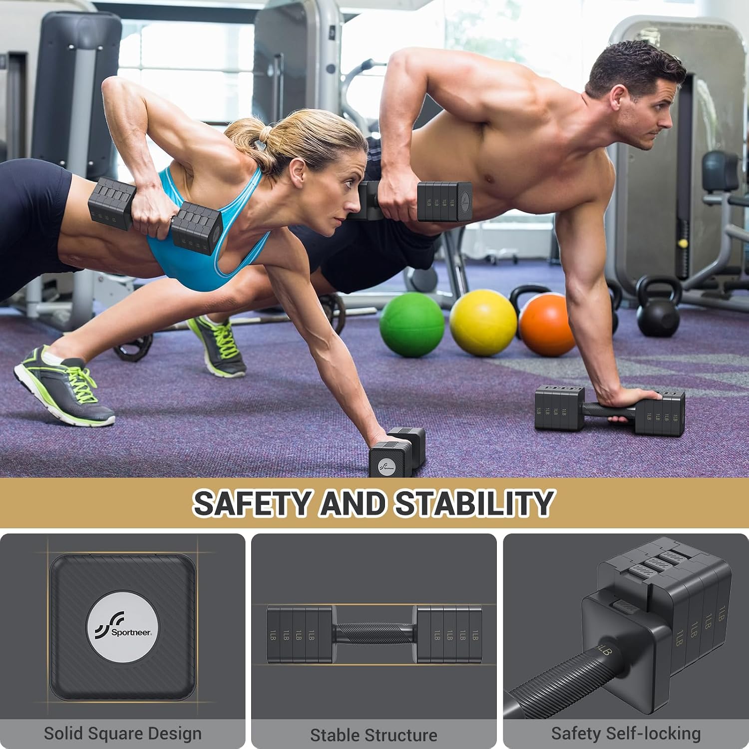 5-in-1 Fast Adjust Sportneer Dumbbell Set