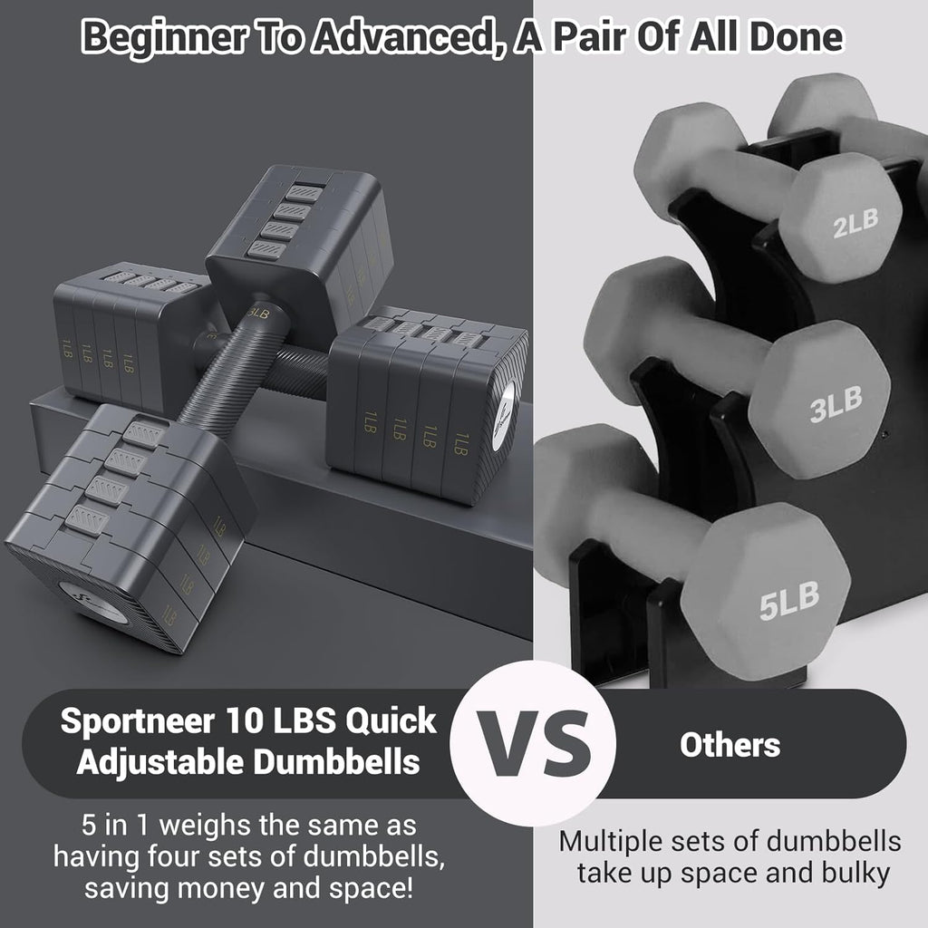 5-in-1 Fast Adjust Sportneer Dumbbell Set