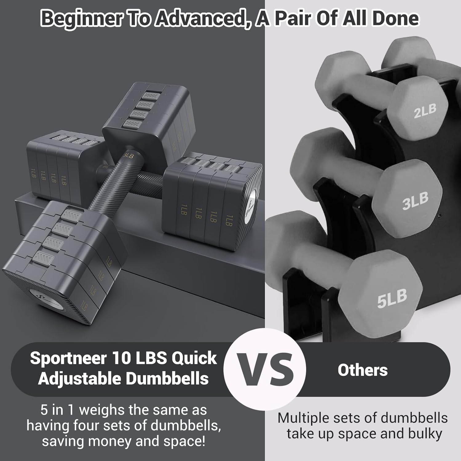 5-in-1 Fast Adjust Sportneer Dumbbell Set