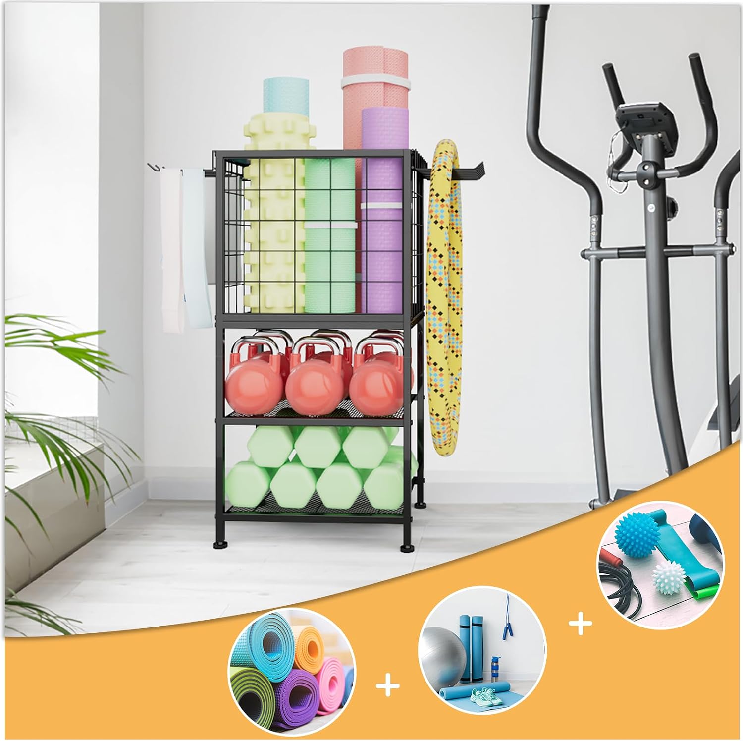 Wheeled Dumbbell Rack with Hooks