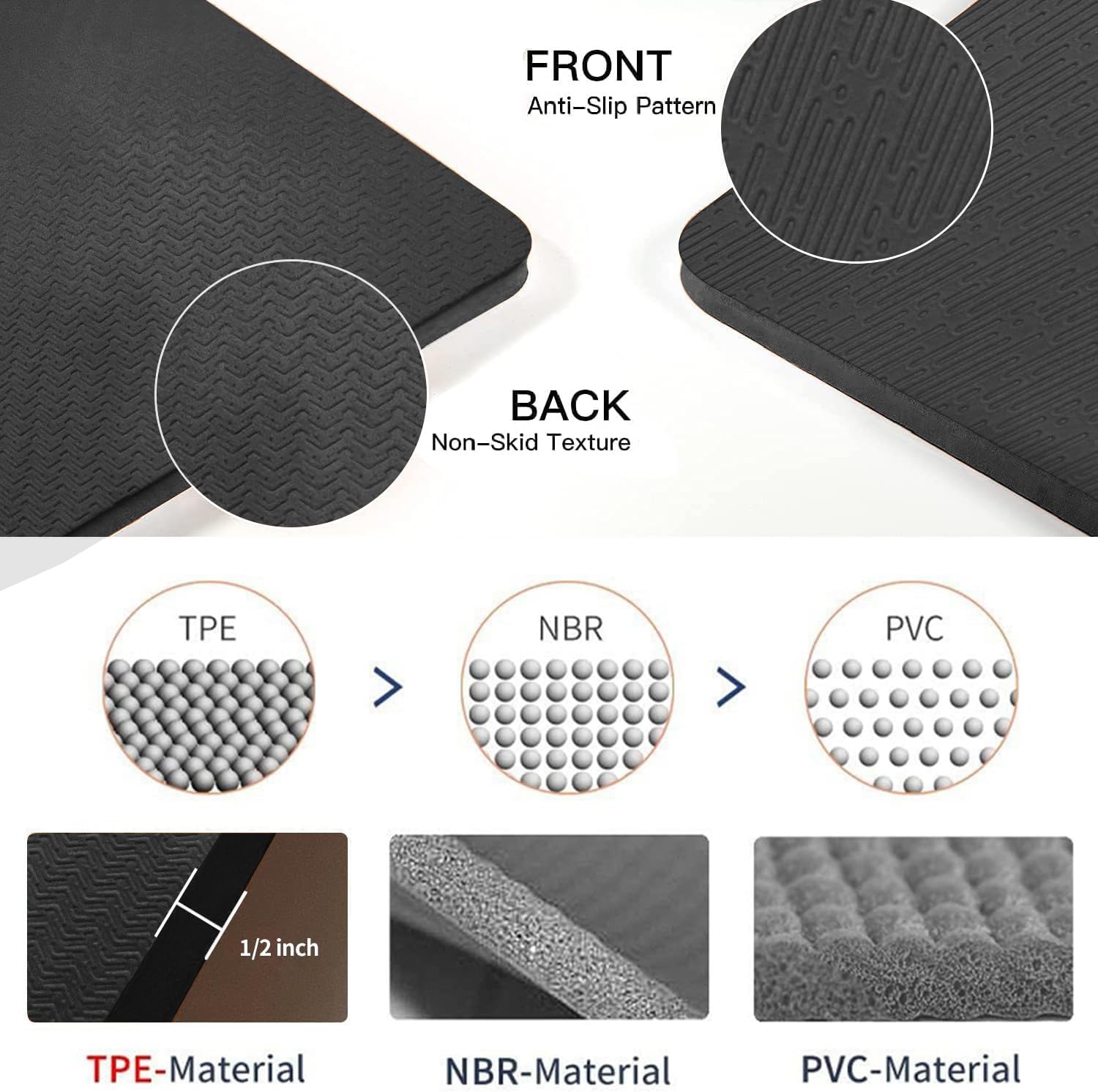 Large 1/2" Thick TPE Non Slip Yoga Mat