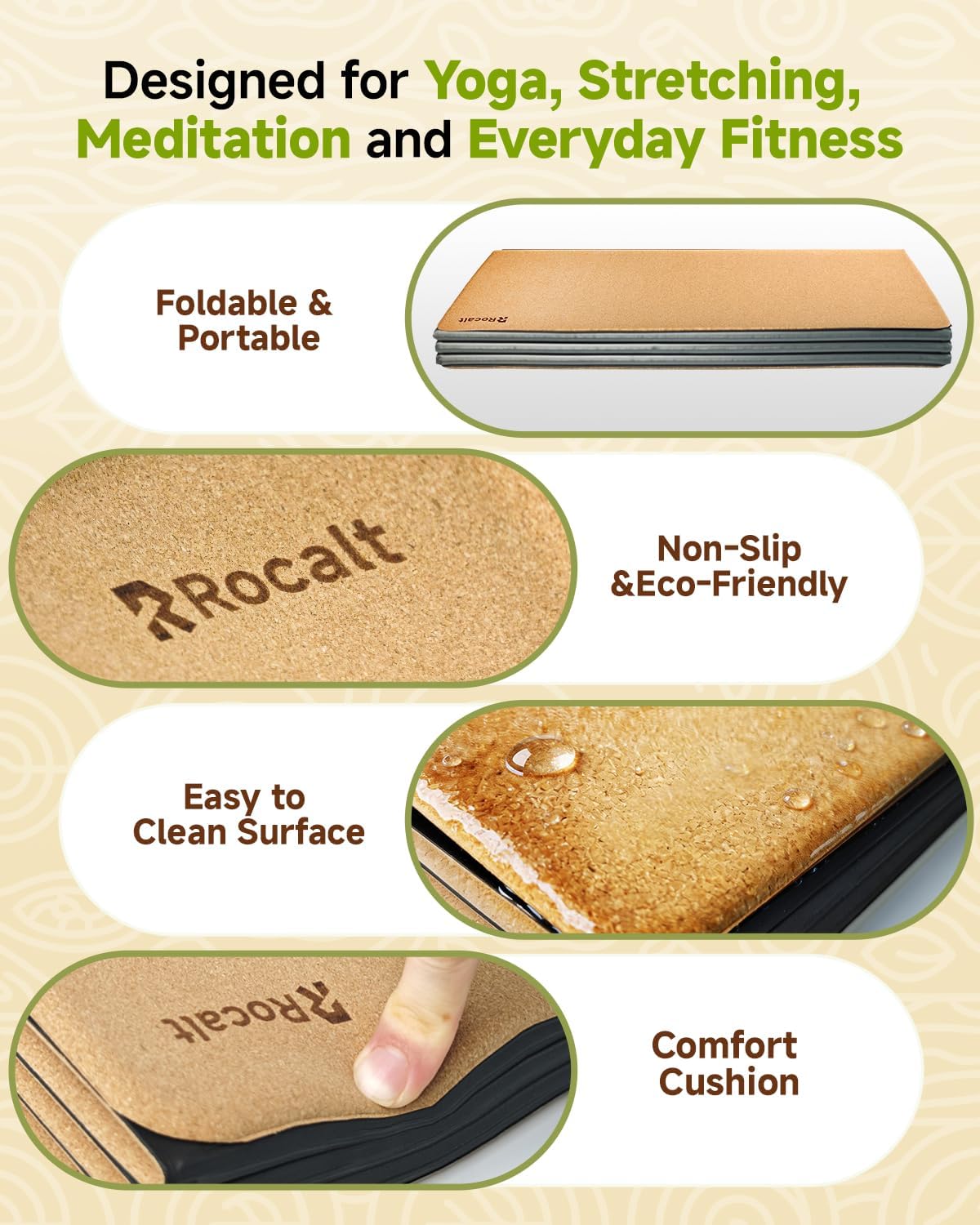 Rocalt Foldable Cork POE Travel Yoga Mat