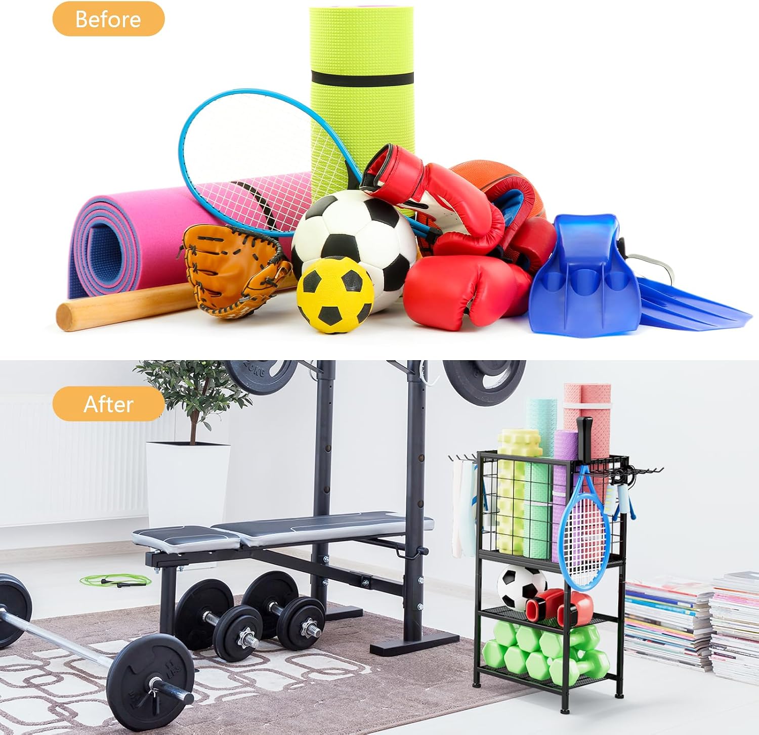 Wheeled Dumbbell Rack with Hooks