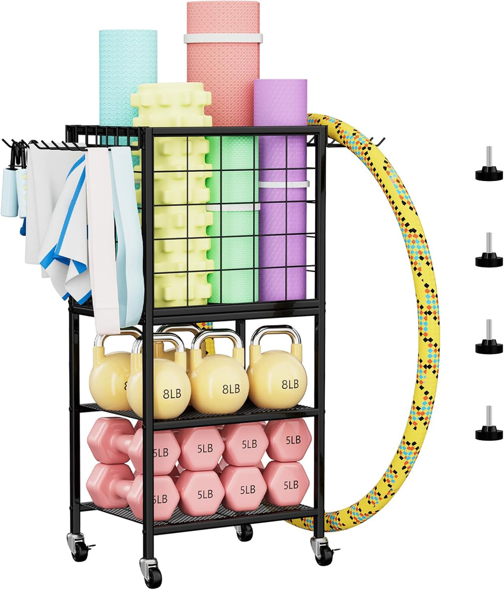 Wheeled Dumbbell Rack with Hooks