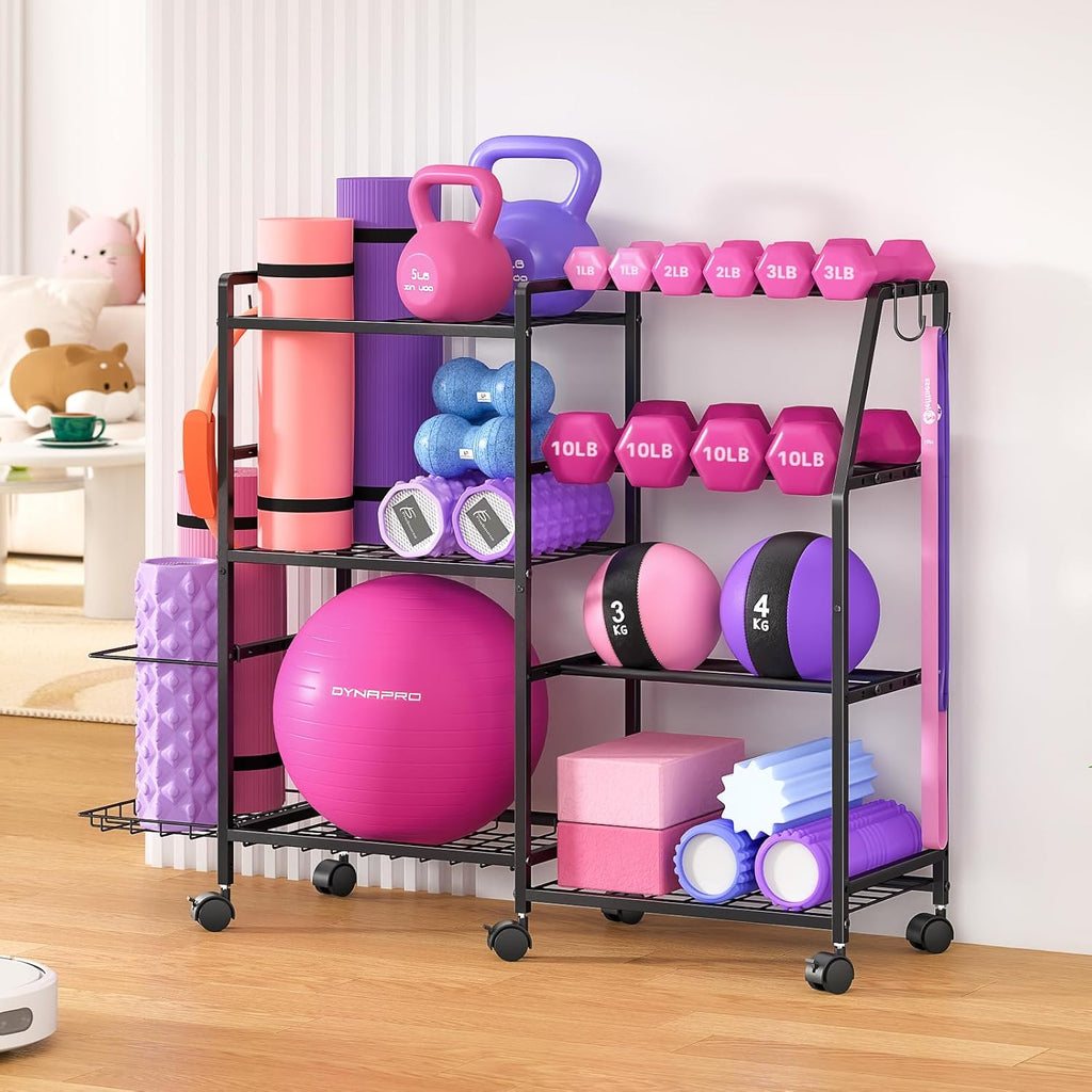 Wheeled Weight Rack with Storage Hooks