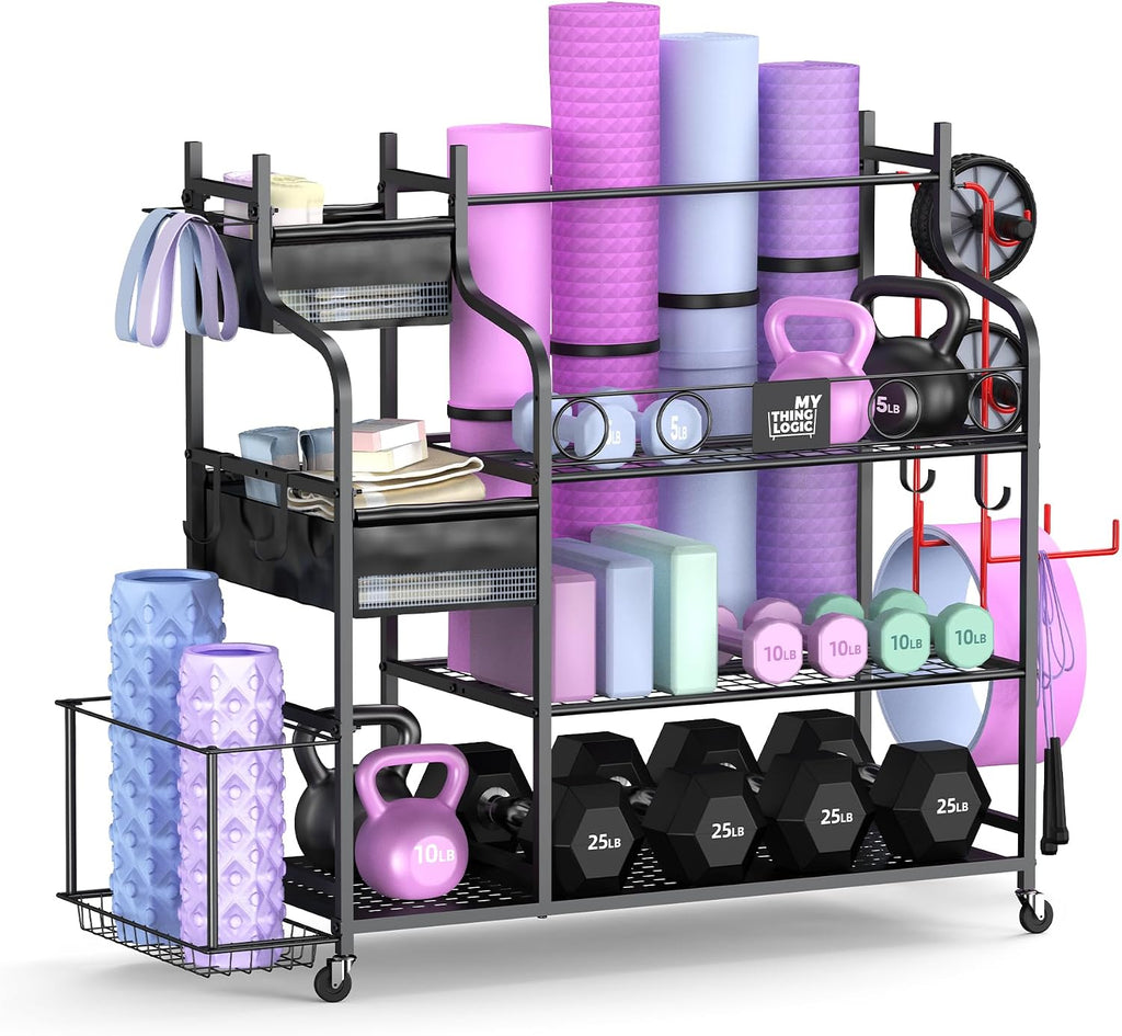 Rolling Dumbbell Storage Rack with Hooks