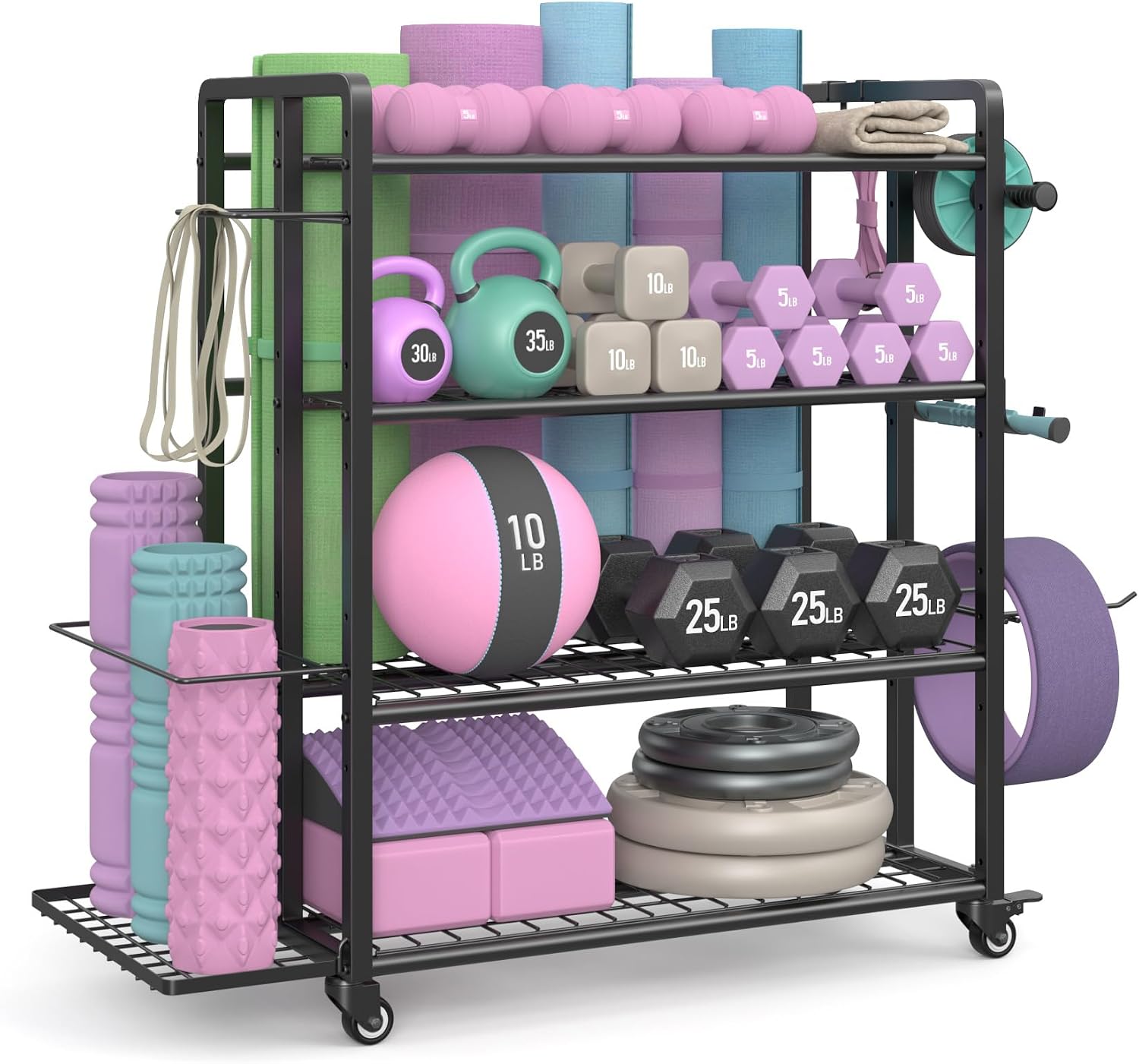 4-Tier Wheeled Dumbbell Storage Rack