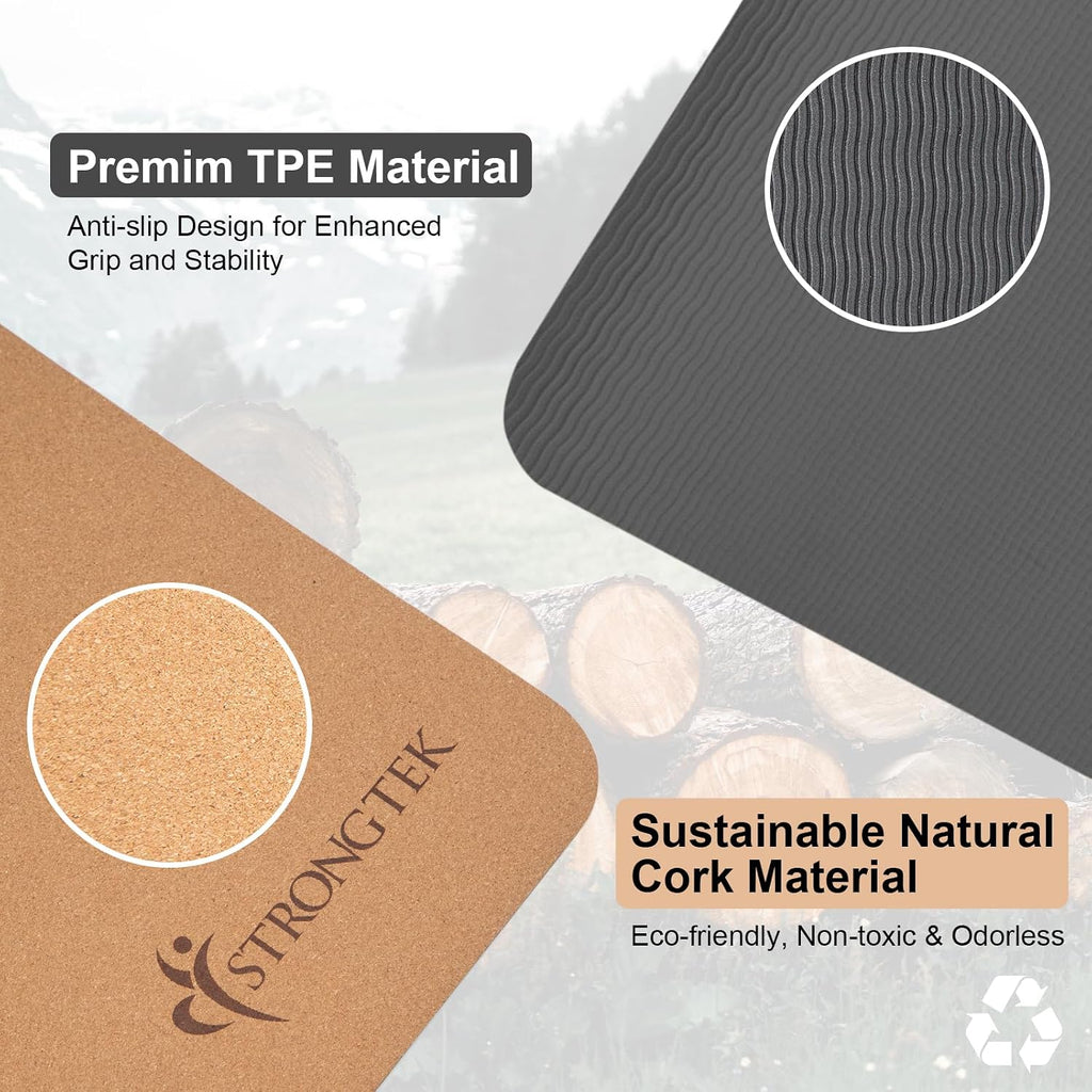 Eco-Friendly Cork TPE 7mm Yoga Mat With Carry Strap