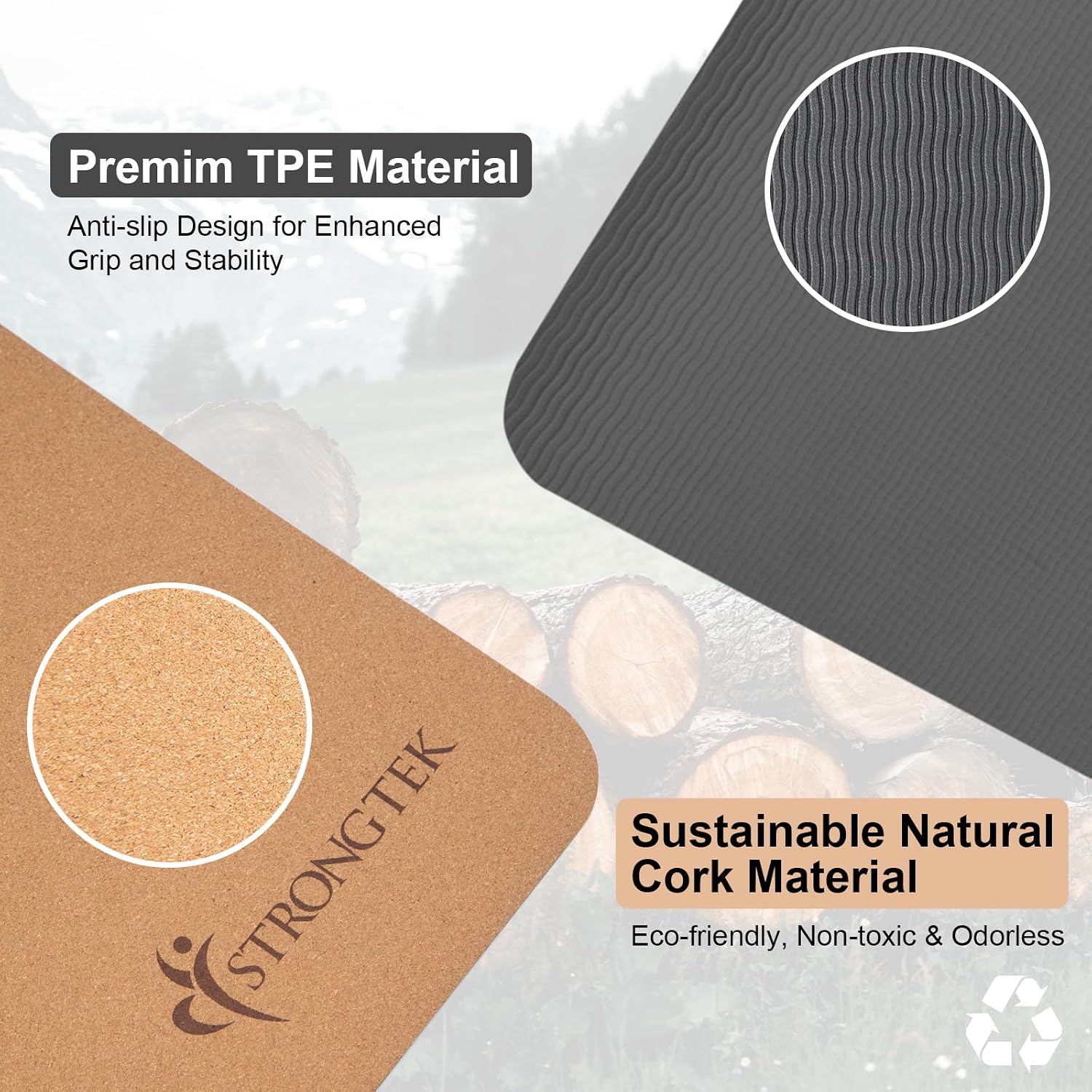 Eco-Friendly Cork TPE 7mm Yoga Mat With Carry Strap