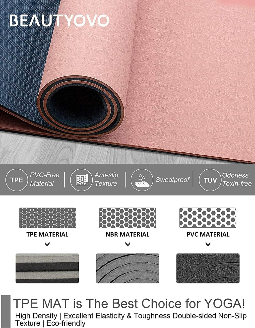 Double-Sided TPE Extra Thick Yoga Mat With Strap