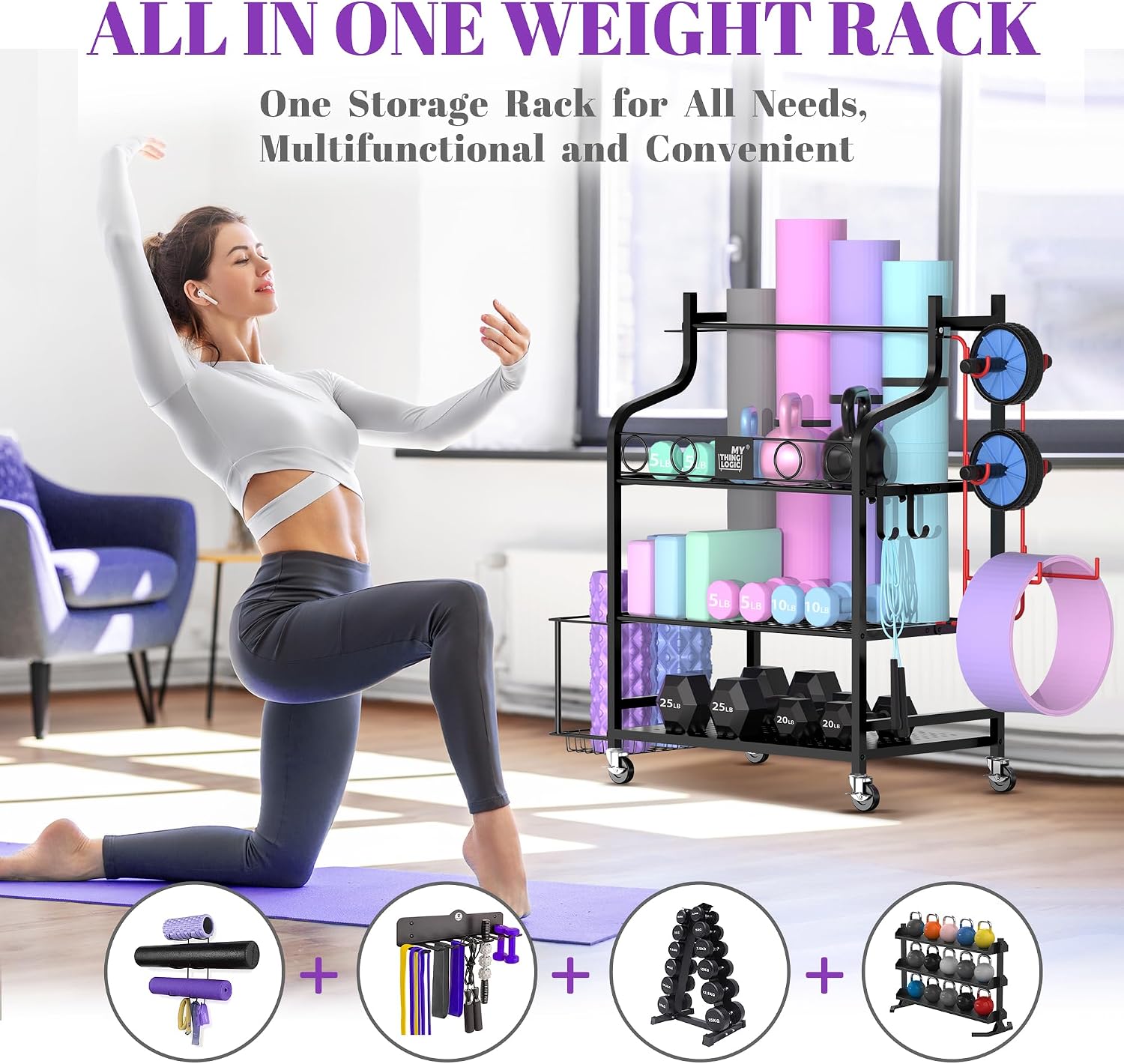 Wheeled Gym Organizer with Hooks
