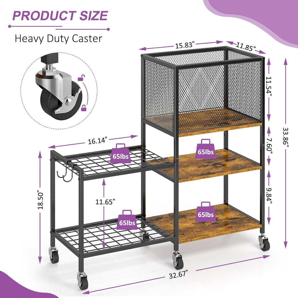 Wheeled Gym Storage Rack with Hooks