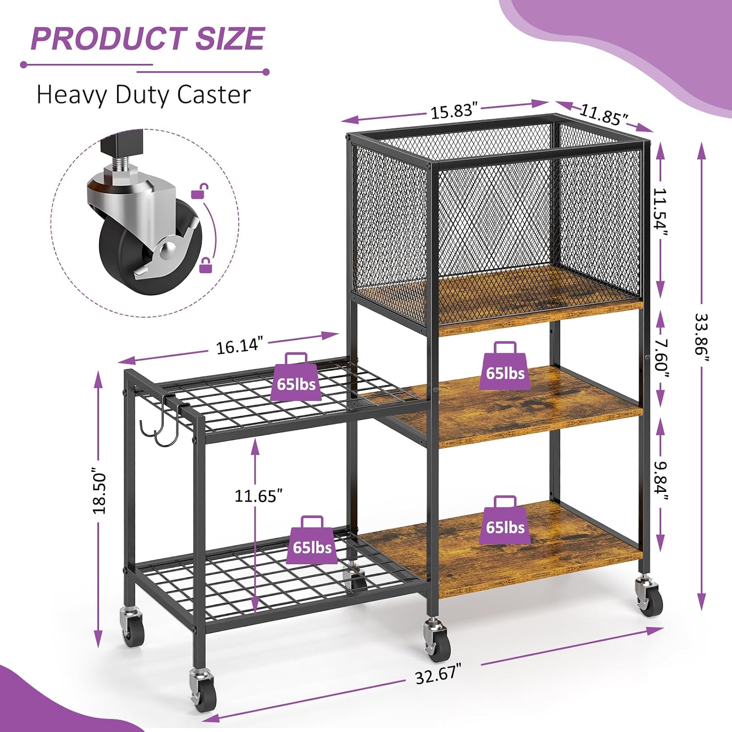 Wheeled Gym Storage Rack with Hooks