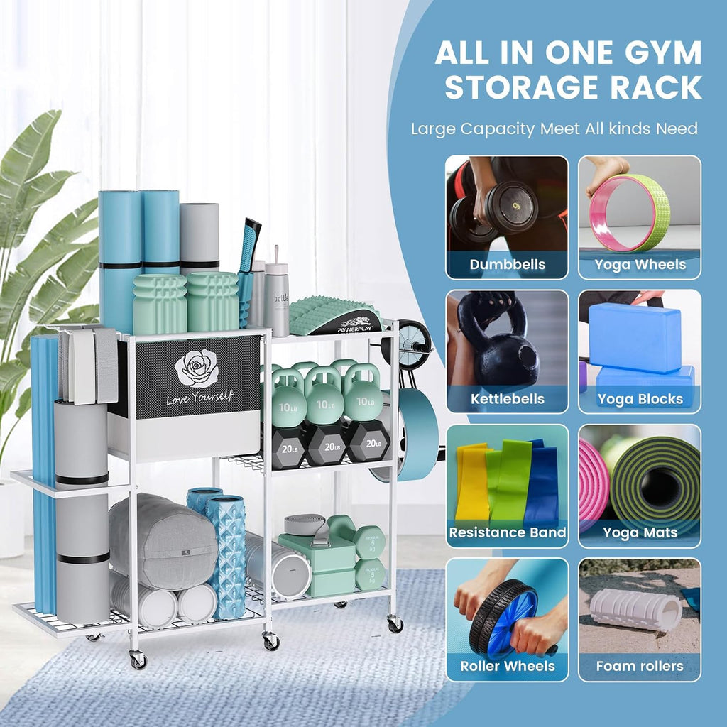 Wheeled Gym Storage Rack for Yoga Gear