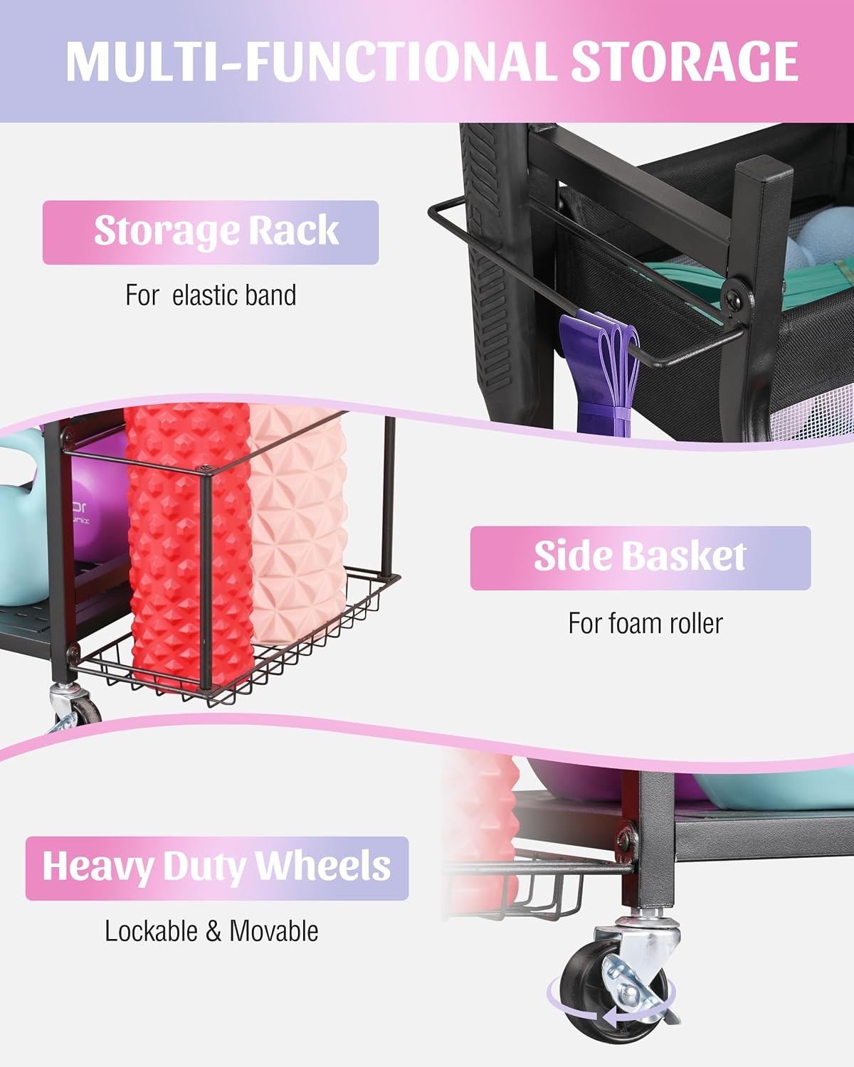 Rolling Dumbbell Storage Rack with Hooks
